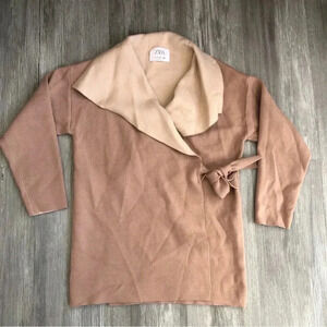 Zara kids Girls Knit Cardigan‎ with Waist Tie Tan/ Beige 11-12y